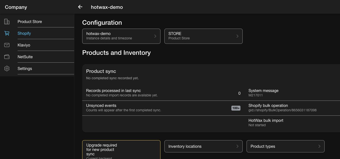 Product sync card on the Shopify connection details page